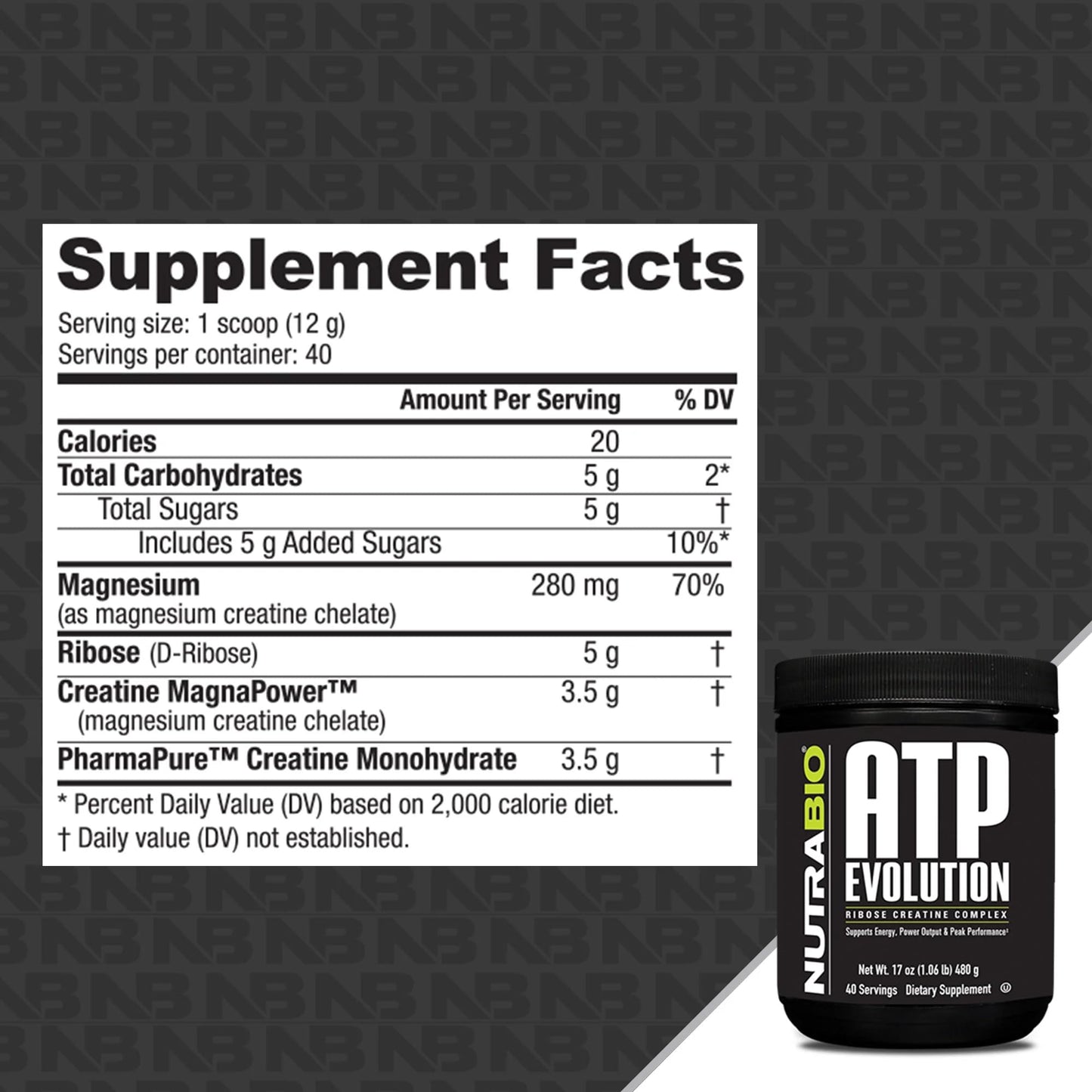 NutraBio ATP Evolution, Supercharged Muscle Recovery, 500g Powder - 40 Servings