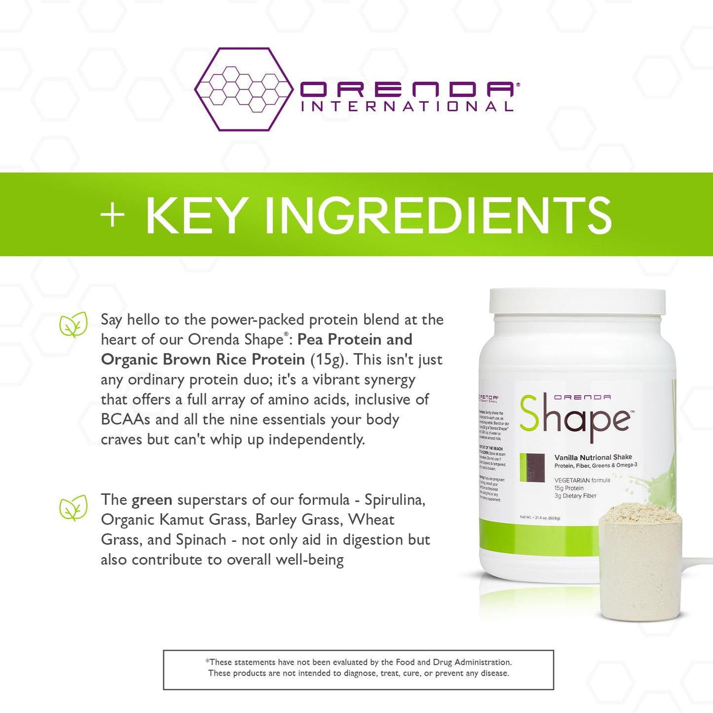 Orenda Shape Vanilla - Plant-Based Protein Shake with Pea & Brown Rice Protein, Green Superfoods, and Fiber Ready-to-Serve Nutrition - 21.4oz