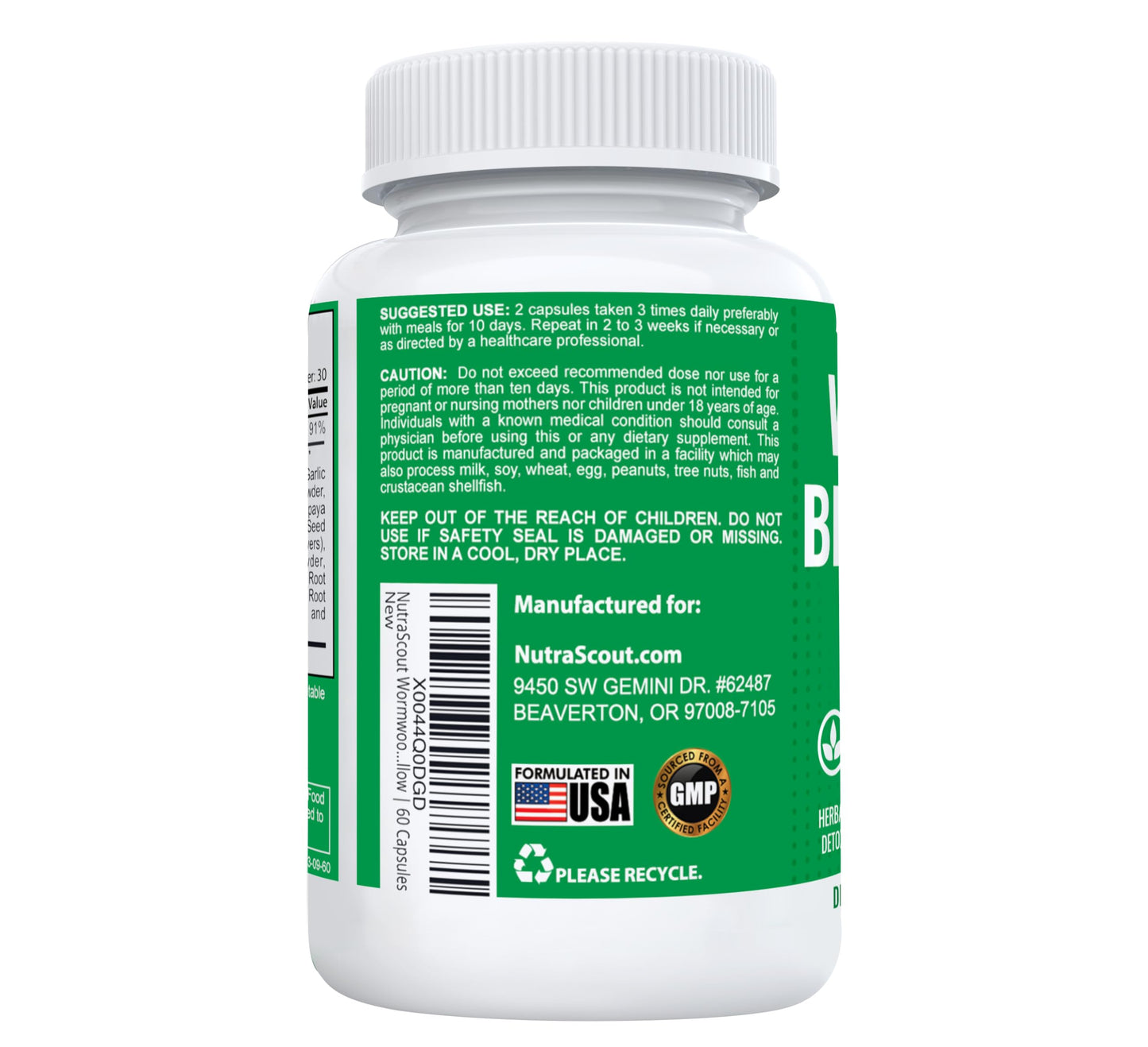 NutraScout Wormwood, Black Walnut & Clove Complex | Whole Body Detox Cleanse | Lab Tested, USA Made, Non-GMO, Easy to Swallow | 60 Capsules