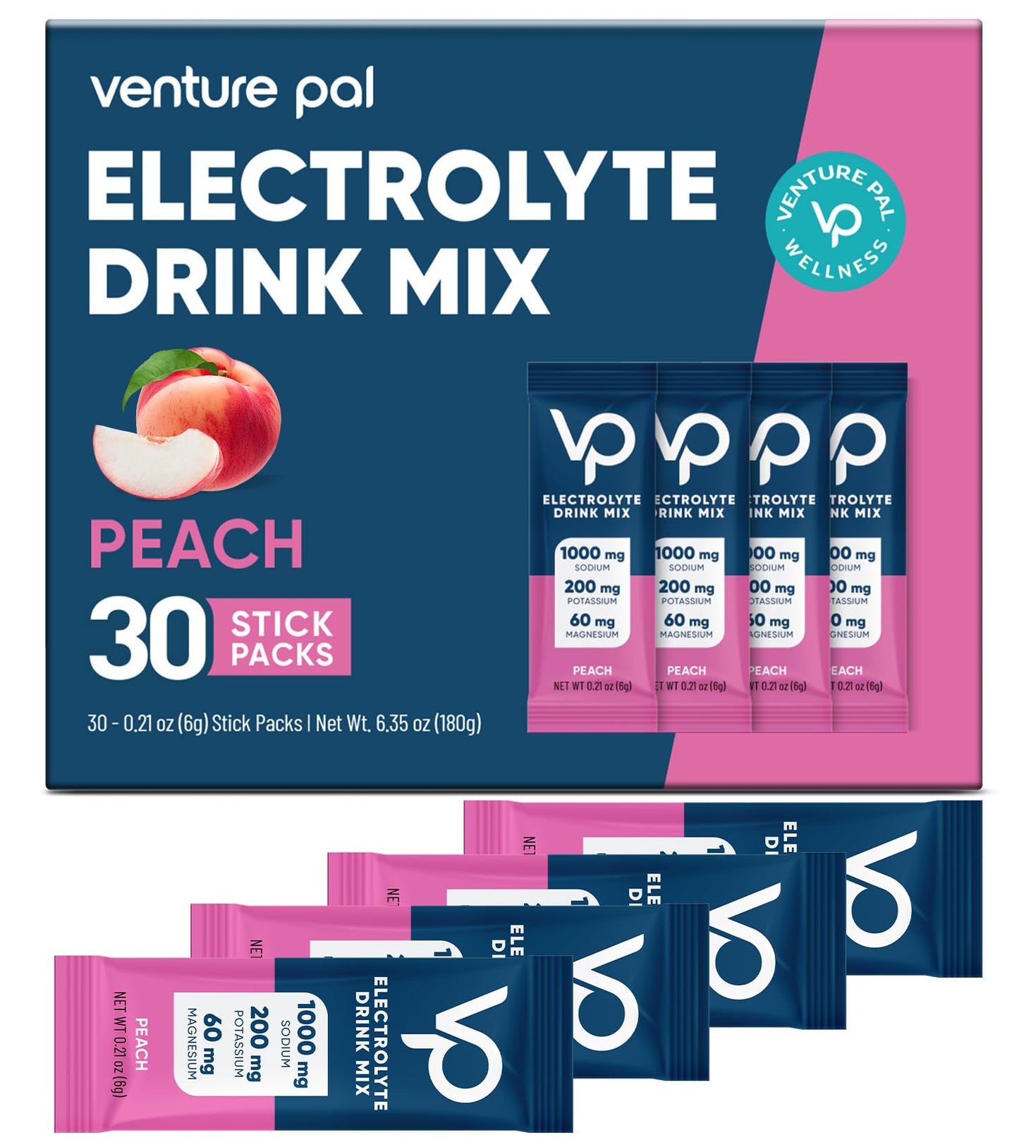 Venture Pal High Sodium Sugar-Free Electrolyte Powder Packets - Hydration Packets with Sodium, Potassium & Magnesium | Zero Calories | Vegan, Keto, and Paleo Friendly | 30 Sticks