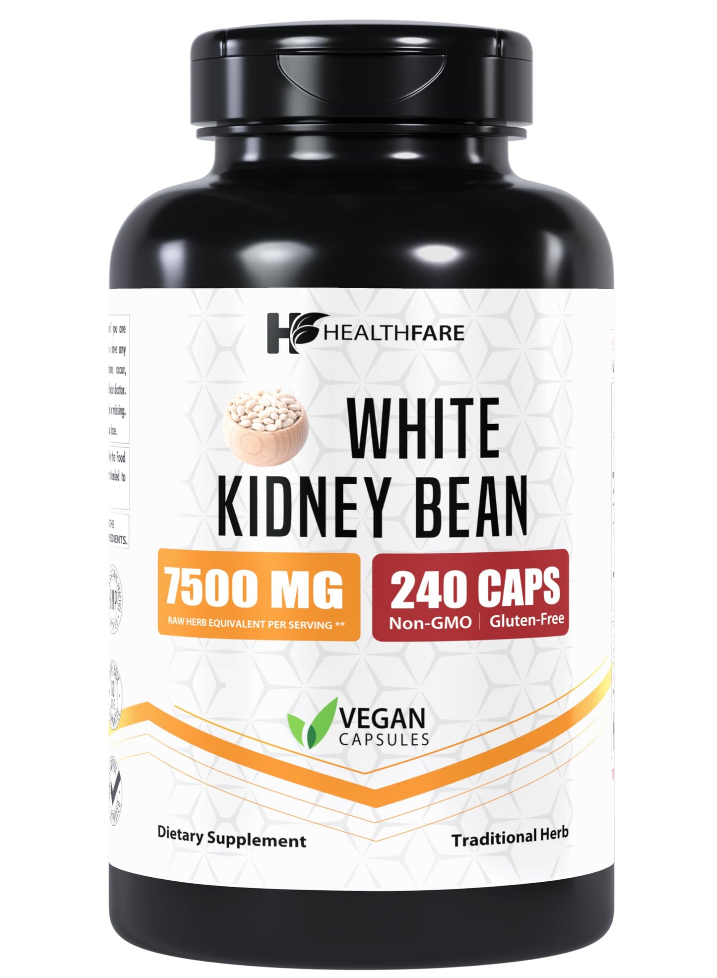 Healthfare White Kidney Bean Extract Supplement, 7500mg | 240 Capsules | 20x Concentrated | Non-GMO | Gluten-Free