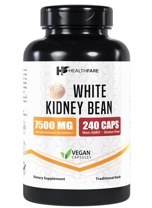 Healthfare White Kidney Bean Extract Supplement, 7500mg | 240 Capsules | 20x Concentrated | Non-GMO | Gluten-Free