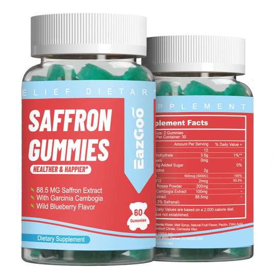 EAZGOO Saffron Supplements Gummies, Saffron Extract for Positive Mood & Calm Nerve, Boost Energy, with Garcinia Cambogia, Vitamin A, B12, Rhodiola Rosea - 120 Gummies
