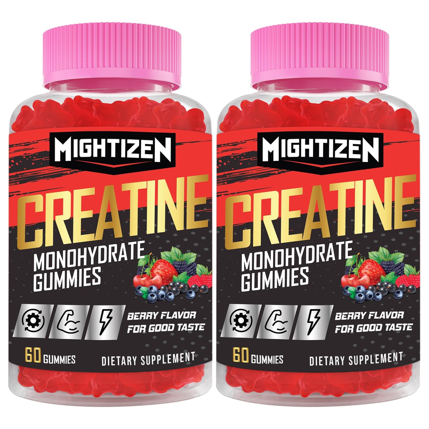 Creatine Monohydrate Gummies for Men & Women, Creatine Monohydrate per Serving with Taurine & Vitamin B12, Creatine Pre-Workout Gummies for Max Strength, Energy & Endurance - 2 Pack
