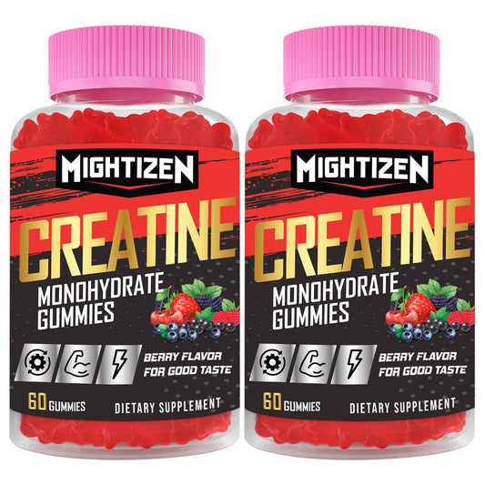 Creatine Monohydrate Gummies for Men & Women, Creatine Monohydrate per Serving with Taurine & Vitamin B12, Creatine Pre-Workout Gummies for Max Strength, Energy & Endurance - 2 Pack