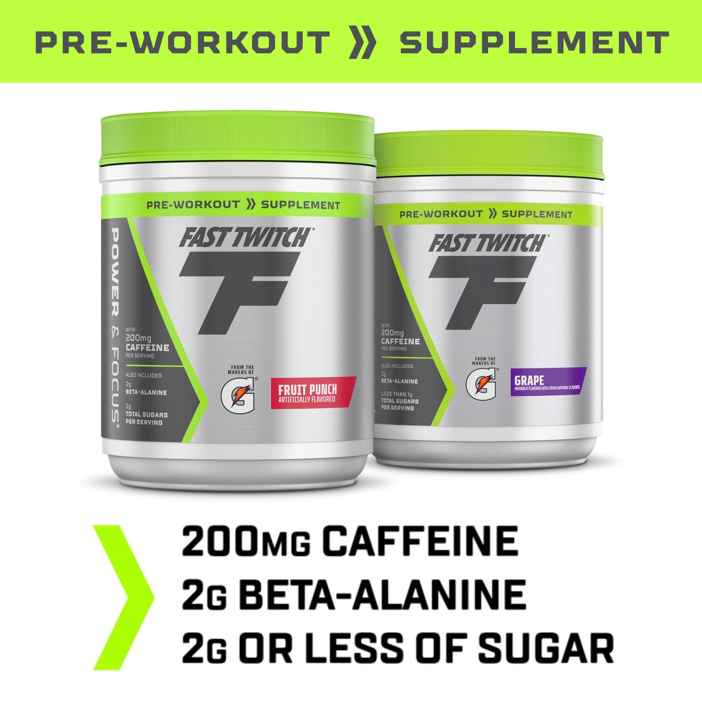 Fast Twitch from the makers of Gatorade,Caffeinated Pre-workout Supplement Mix,Grape,1.01lb (Pack of 1),3.5g L-Citrulline,3g Betaine,2g Carnosine beta-alanine,Vitamin B6,B12 and 200mg caffeine