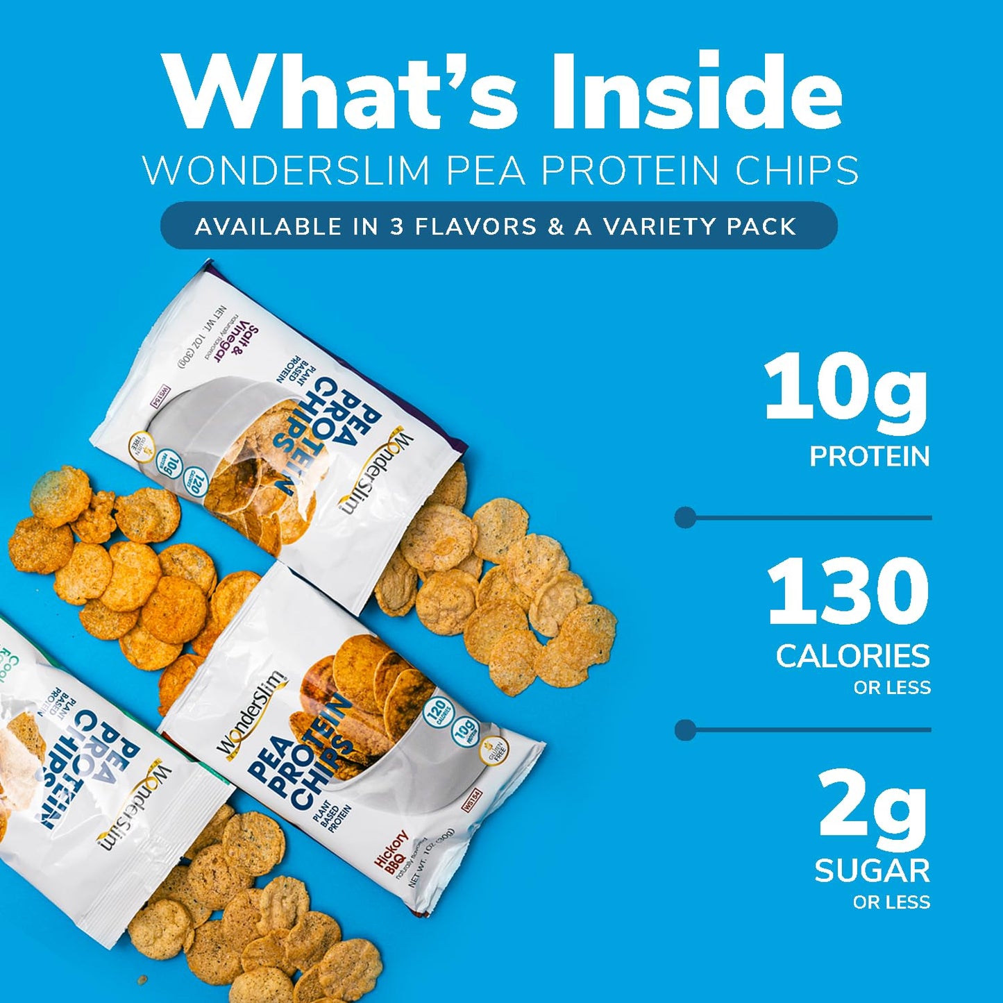WonderSlim Pea Protein Snack Chips Salt  Vinegar 120 Calories 10g Protein Gluten Free 12ct