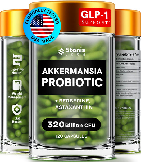 Akkermansia Muciniphila Probiotics 320 Billion CFU| GLP-1 Probiotic and Prebiotic | Akkermansia Probiotics for gut health | Inulin Prebiotic Fiber Capsules Astaxanthin & Berberine & Chromium 120 count
