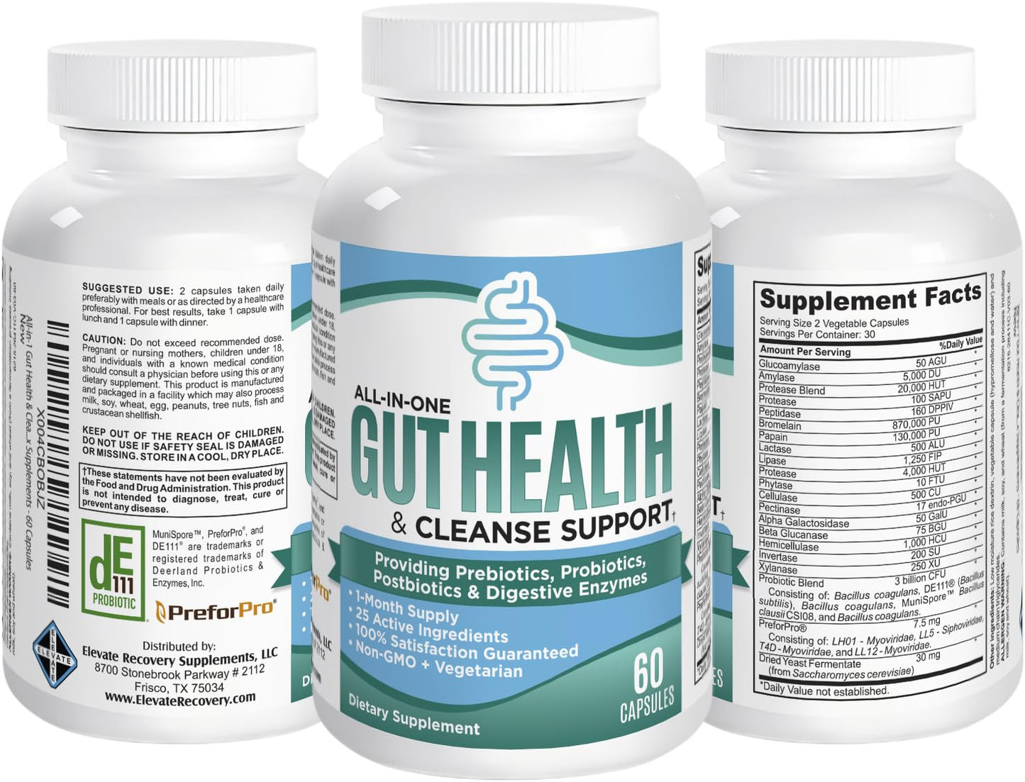 25-in-1 Gut Health Supplements (All-in-1) Gut Microbiome Support - Gut Cleanse Detox - Blend of Prebiotics, Probiotics, Postbiotics & Digestive Enzymes - Nutrient Dense Gut Supplement - 60 Capsules