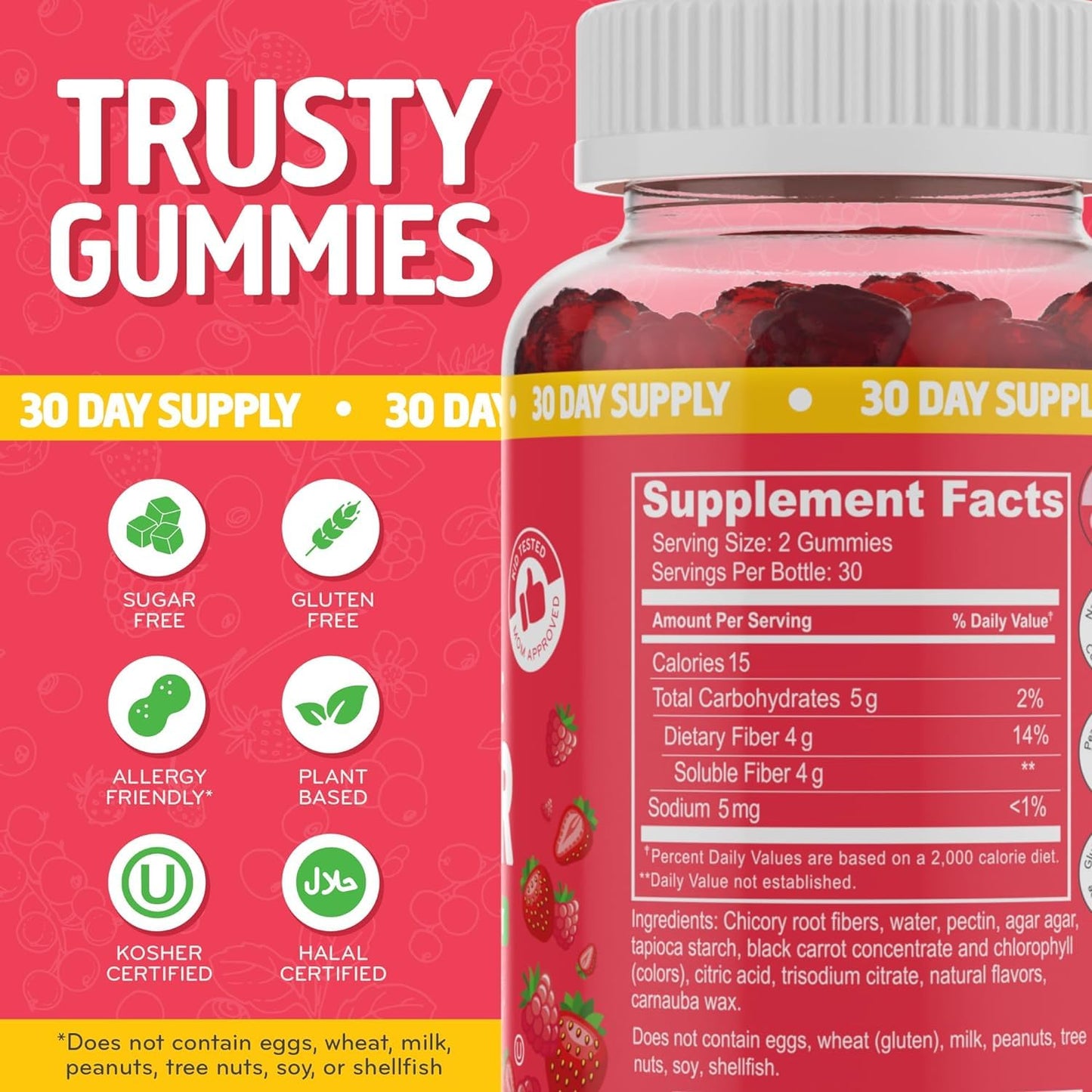 Desired Life Prebiotic Fiber Gummies for Adults and Kids - 4g Sugar Free Natural Berry Flavored Gummies - Supports Digestive Health and Metabolism. (60 Count/Pack of 2)