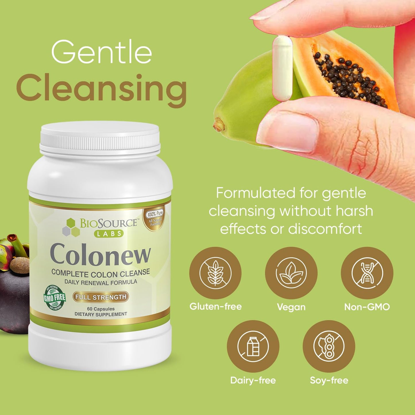 BioSource Labs Colonew Complete Colon Cleanse Natural Detox Supplement for Daily Digestive Health, Renewal Formula - (60 Capsules)