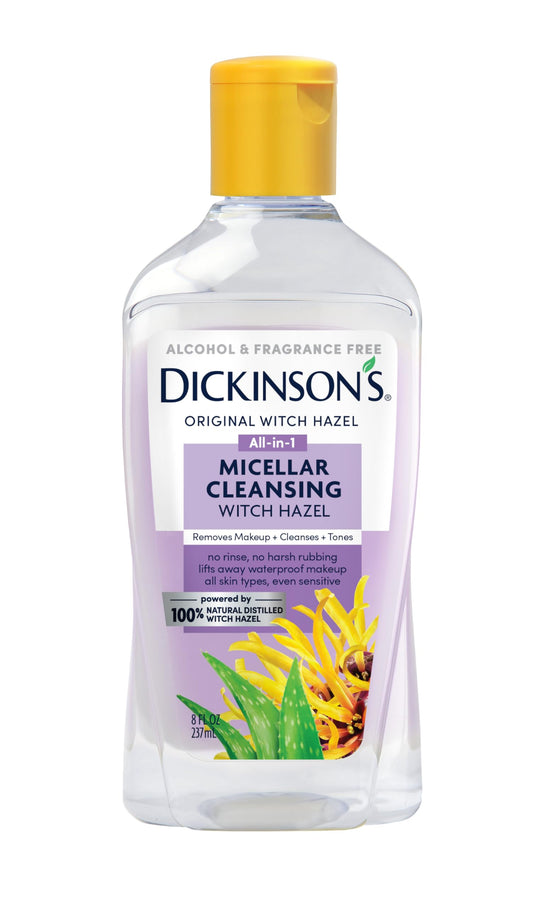 Dickinson's Micellar Cleansing Witch Hazel, An All-in-1 Makeup Remover, Pore Refiner, Skin Cleanser and Toner; Alcohol Free with Aloe, for Sensitive Skin, 8oz