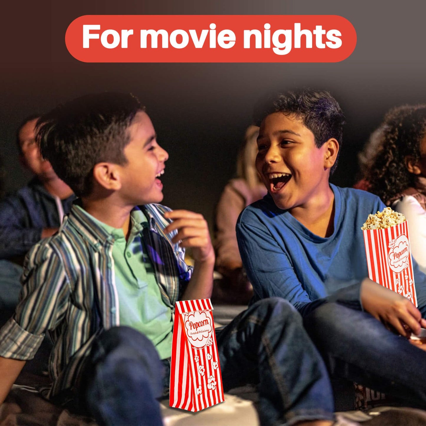 MAQIHAN 50 Popcorn Bags Individual Servings  Flat Bottom Paper Popcorn Food Bags Party Pop Corn Sleeves Bulk Carnival Halloween Snack Packs Gift Favor Treat bolsas para palomitas Movie Night Supplies