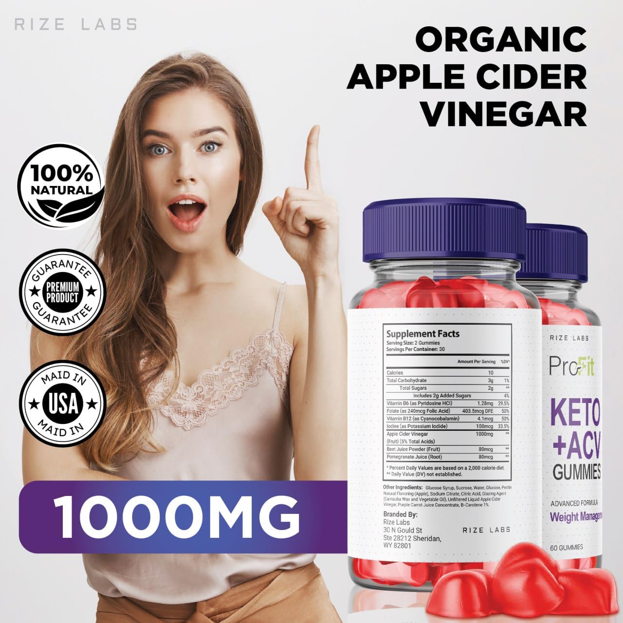 rize labs - Profit Keto+ACV Gummies for Weight Loss, Belly Fat Diet, Vegan Advanced Formula (60 Gummies)