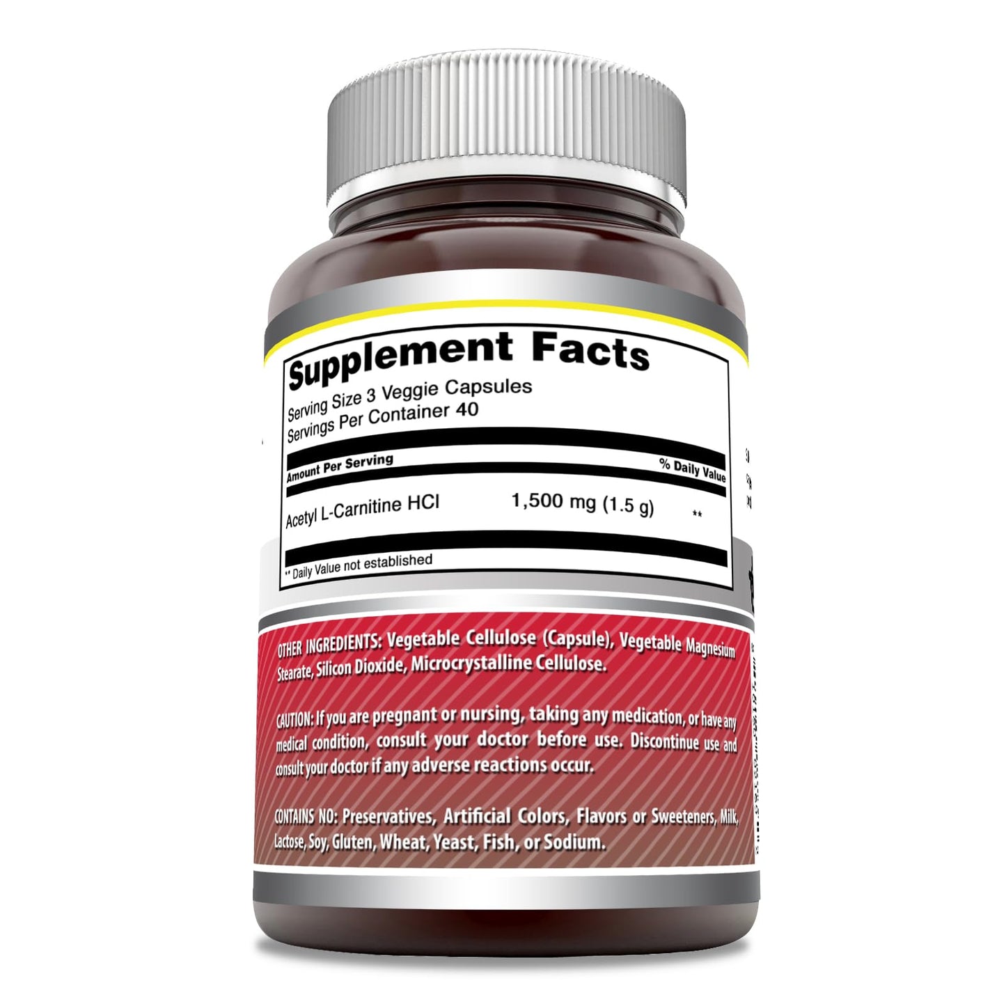 Amazing Formulas Acetyl L-Carnitine 1500 Mg Per Serving Veggie Capsules Supplement | Non-GMO | Gluten Free | Made in USA | Suitable for Vegetarians (120 Count) | Pack of 2