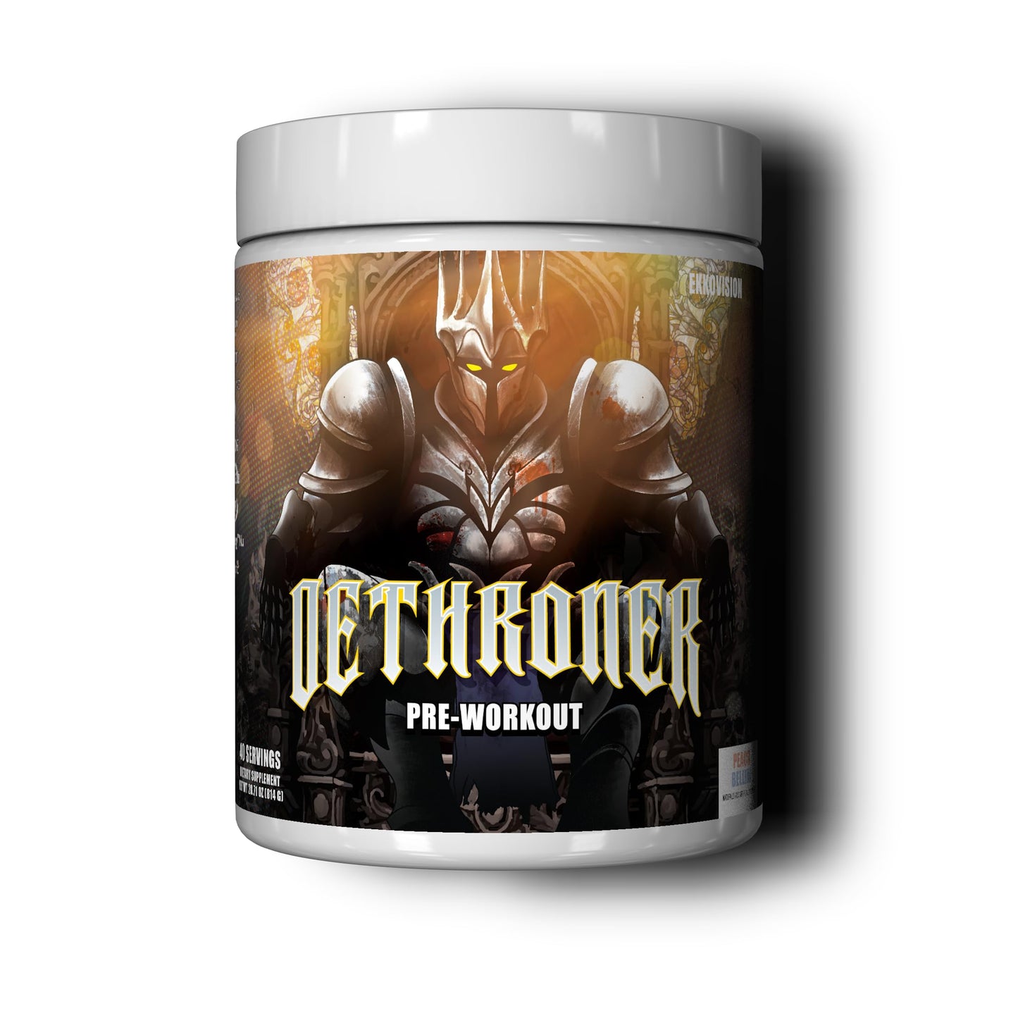 Ekkovision Pre Workout Dethroner with Tingle, Peach Candy Flavor, Preworkout for Men, Pre Workout Powder, Energy, Focus, Performance Support for Gym, Weightlifting, Running, Training, 30 Servings