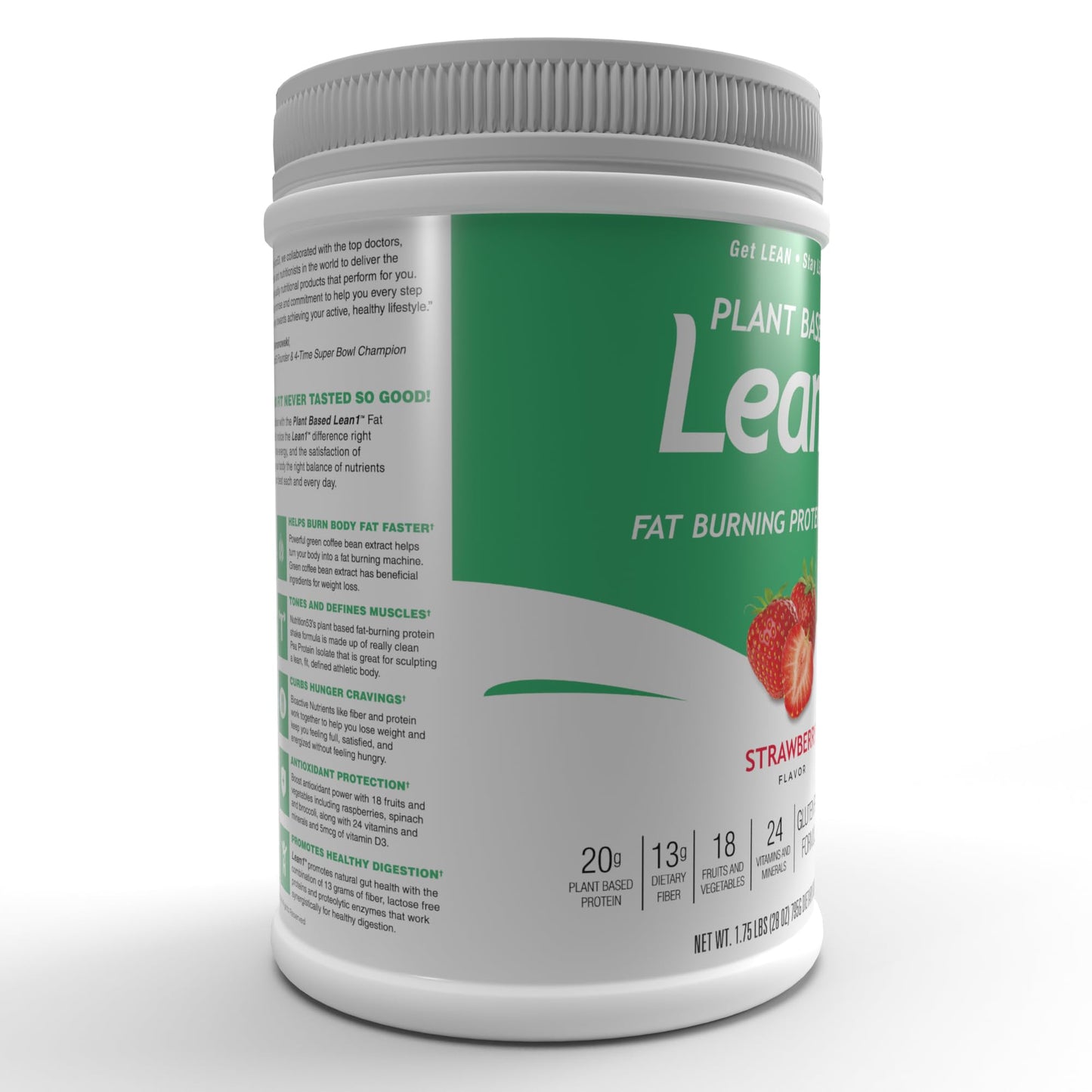 LEAN1 Nutrition53 Meal Replacement Powder for Weight Loss, Fat Burner, Appetite Control, Plant Based Strawberry (28 Ounce)