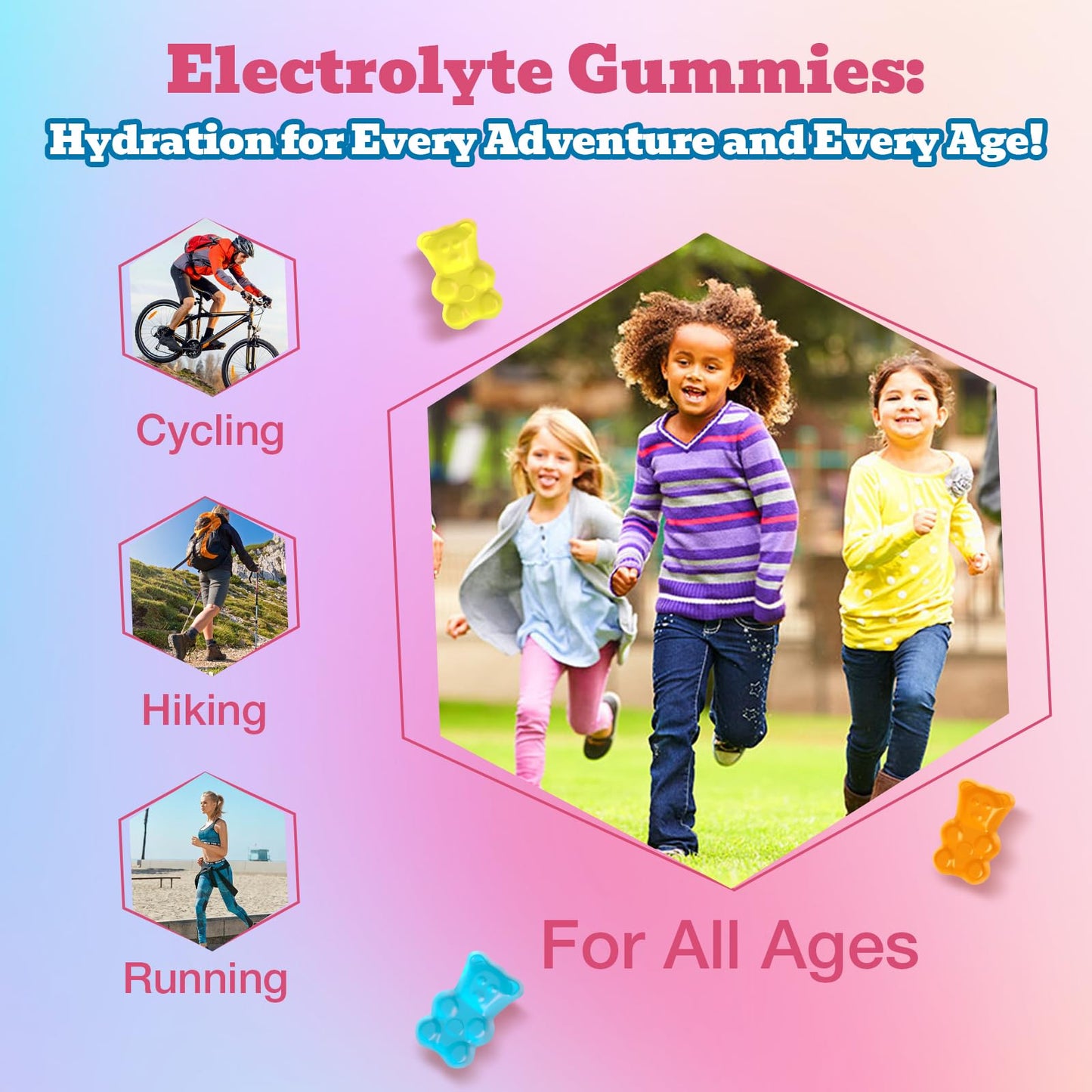 Electrolyte Gummies Sugar Free | Electrolyte Hydration Energy Gummies for Running & Sports - Energy Chews with Calcium & Vitamin C for Kids & Adults, Multiple Mixed Flavors, Gluten-Free, 90 Count
