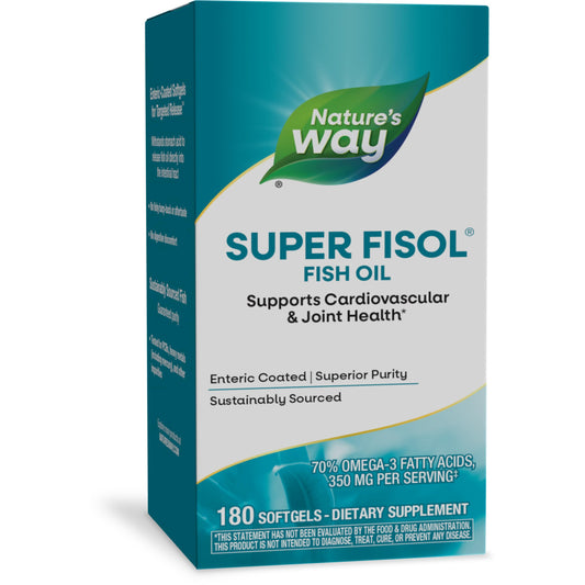 Nature's Way Super Fisol Fish Oil, Enteric Coated, Supports Cardiovascular and Joint Health*, Mega Potency Omega-3s, 180 Softgels (Packaging May Vary)