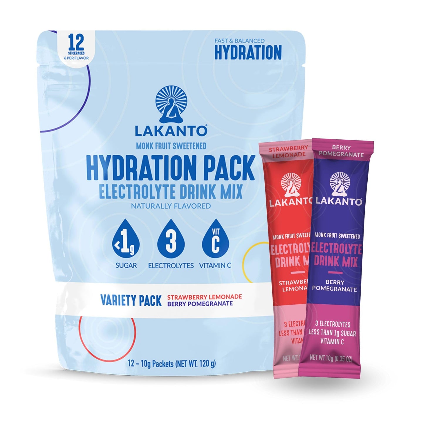 Lakanto Hydration Pack Electrolyte Drink Mix - On The Go Hydration, Replenisher, Sports Nutrition Drink Packets, Performance, Recovery - Variety Pack 12 Sticks (Pack of 1)