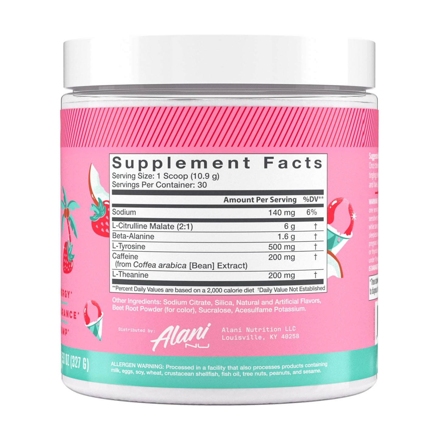 Alani Nu Pre Workout Powder Hawaiian Shaved Ice | Amino Energy Boost | Endurance Supplement | Sugar Free | 200mg Caffeine | L-Theanine, Beta-Alanine, Citrulline | 30 Servings