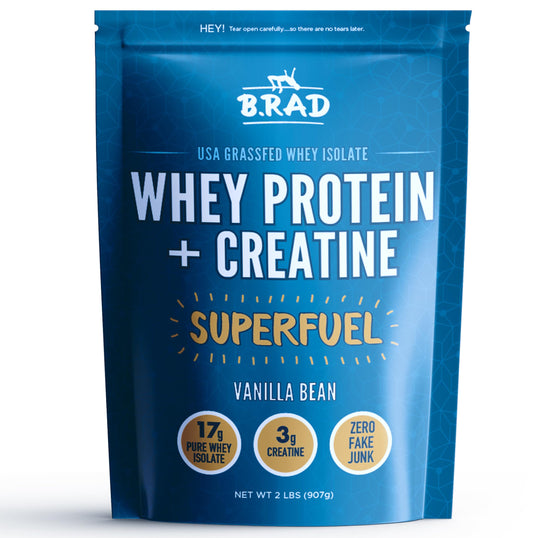 B.rad Grass-Fed Whey Protein Isolate Powder with Creatine | All-Natural, Ultra-Pure, Clean Ingredients | 100% USA-Sourced Superfuel | 2 Pounds | Vanilla Bean