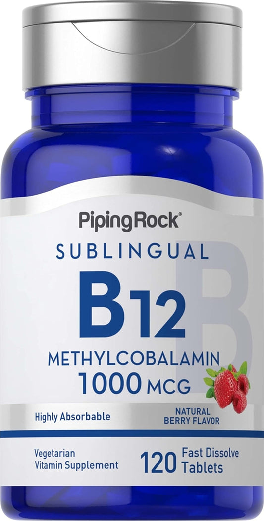 Piping Rock Vitamin B-12 Sublingual 1000 mcg | 120 Tablets | Methylcobalamin | Berry Flavor | Non-GMO, Gluten Free Supplement