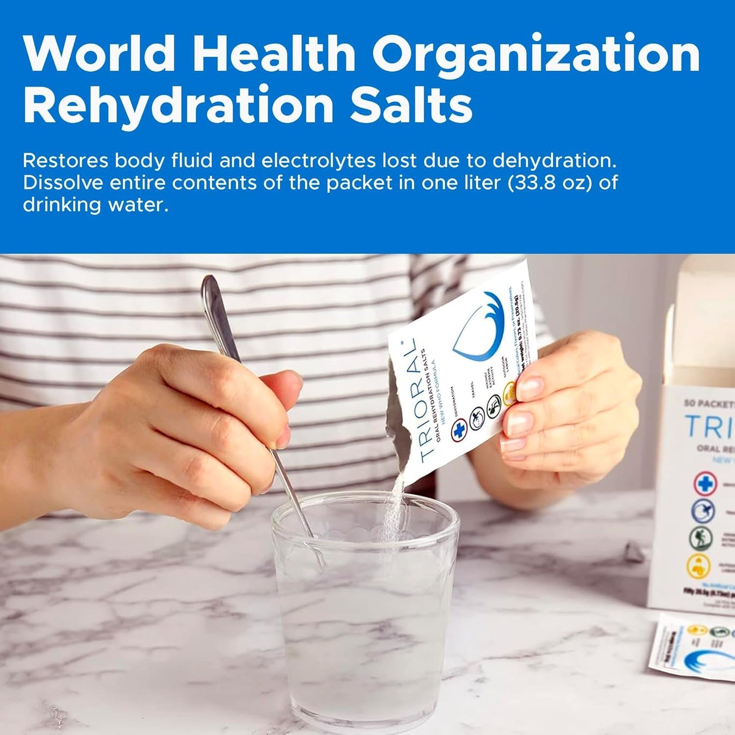 TRIORAL Rehydration Electrolyte Powder Packs - WHO New Hydration Supplement Salts Formula - Combat Dehydration from Workouts, Excessive Fluid Loss and Much More - 15 Drink Mix Packets
