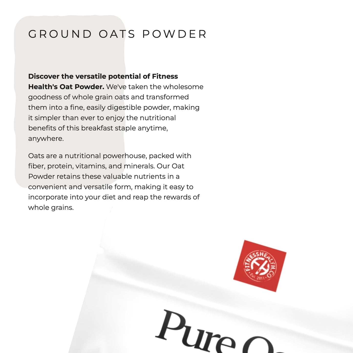 Fitness Health Oats Powder - 100% Ultra Fine Scottish Oats Powder - All Pure Meal Replacement Powder - Plant Based Nutrition Protein Shake - Vegan Protein Powder - (100G)