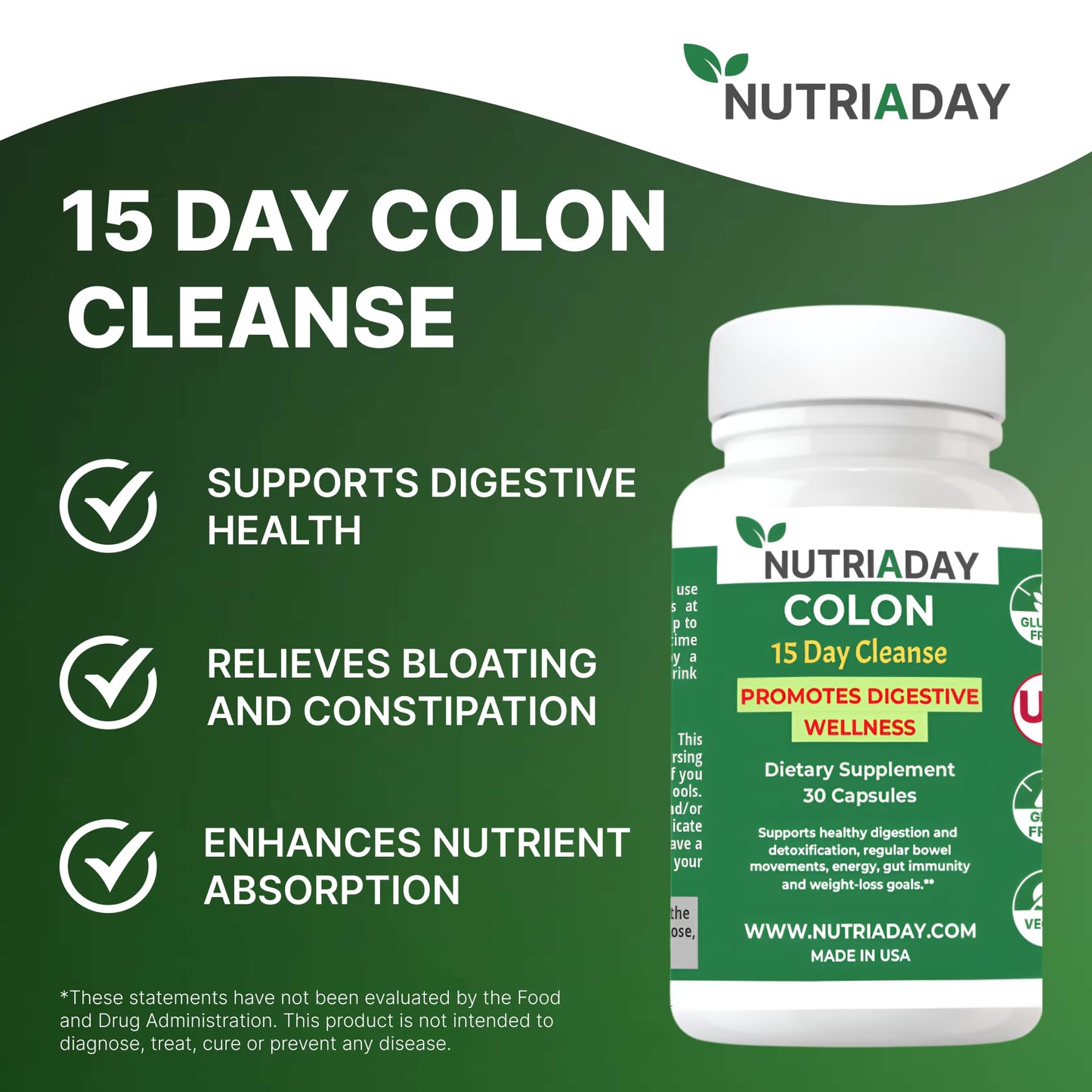NUTRIADAY Colon 15 Day Cleanse - Advanced Colon Cleanse for Women & Men with Cascara Sagrada, Psyllium Husk, Senna Leaf & Probiotics - Detox Bloating & Constipation Relief - Non-GMO, 30 Veg Capsules