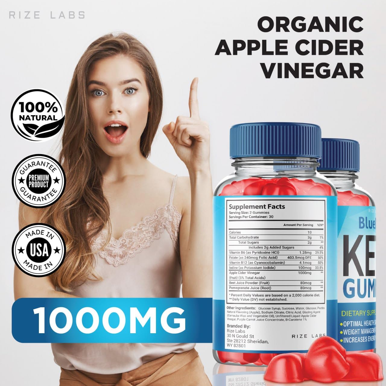 rize labs - BlueBurn Keto+ACV Gummies for Advanced Weight Loss, ACV Supplement, Maximum Strength (60 Gummies)