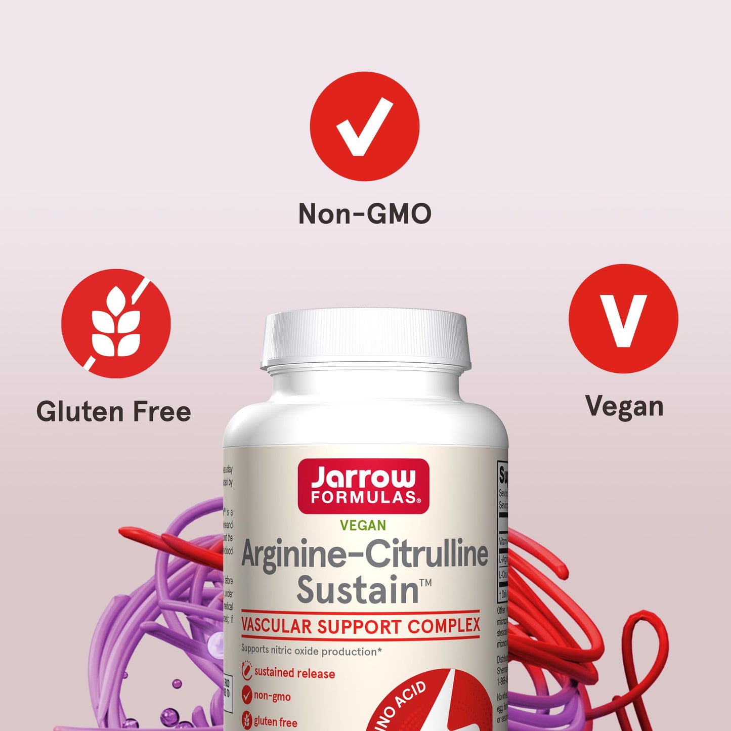 Jarrow Formulas® Arginine-Citrulline Sustain™, Dietary Supplement, Vascular Support Complex for Nitric Oxide Production and Cardiovascular Health, 120 Tablets, 60 Day Supply