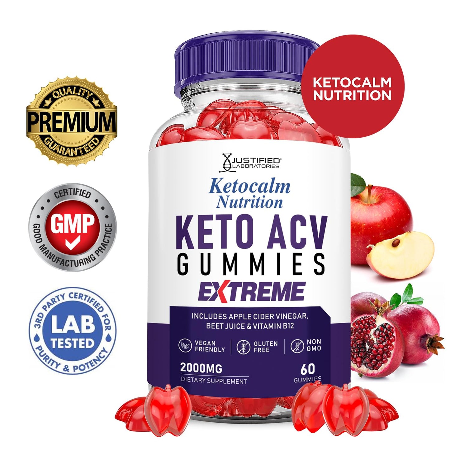 (2 Pack) Ketocalm Nutrition Keto ACV Gummies Extreme 2000MG Keto Calm Nutrition Keto Gummies Apple Cider Vinegar Formulated with Pomegranate Beet Juice Powder B12 Vegan Non GMO 120 Gummys