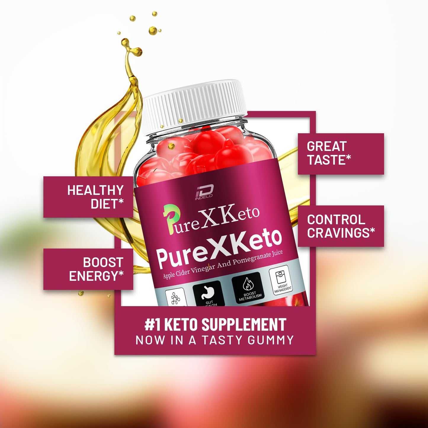 PureXKeto ACV Gummies Dietary Supplement - PureX Keto Keto ACV Gummies with Apple Cider Vinegar & Pomegranate Juice, Pure X Keto Gummies Reviews, Advanced Weight Management (1 Pack - 60 Gummies)