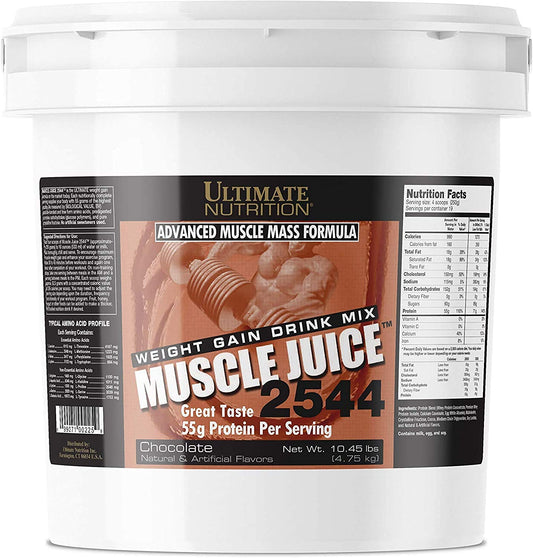 Ultimate Nutrition Muscle Juice 2544, Lean Muscle Mass Classic Gainer, Weight Gain Drink Mix, Blend of Whey Protein Concentrate, Whey Protein Isolate, Casein and Egg Whites, 10.45 Pounds, Chocolate