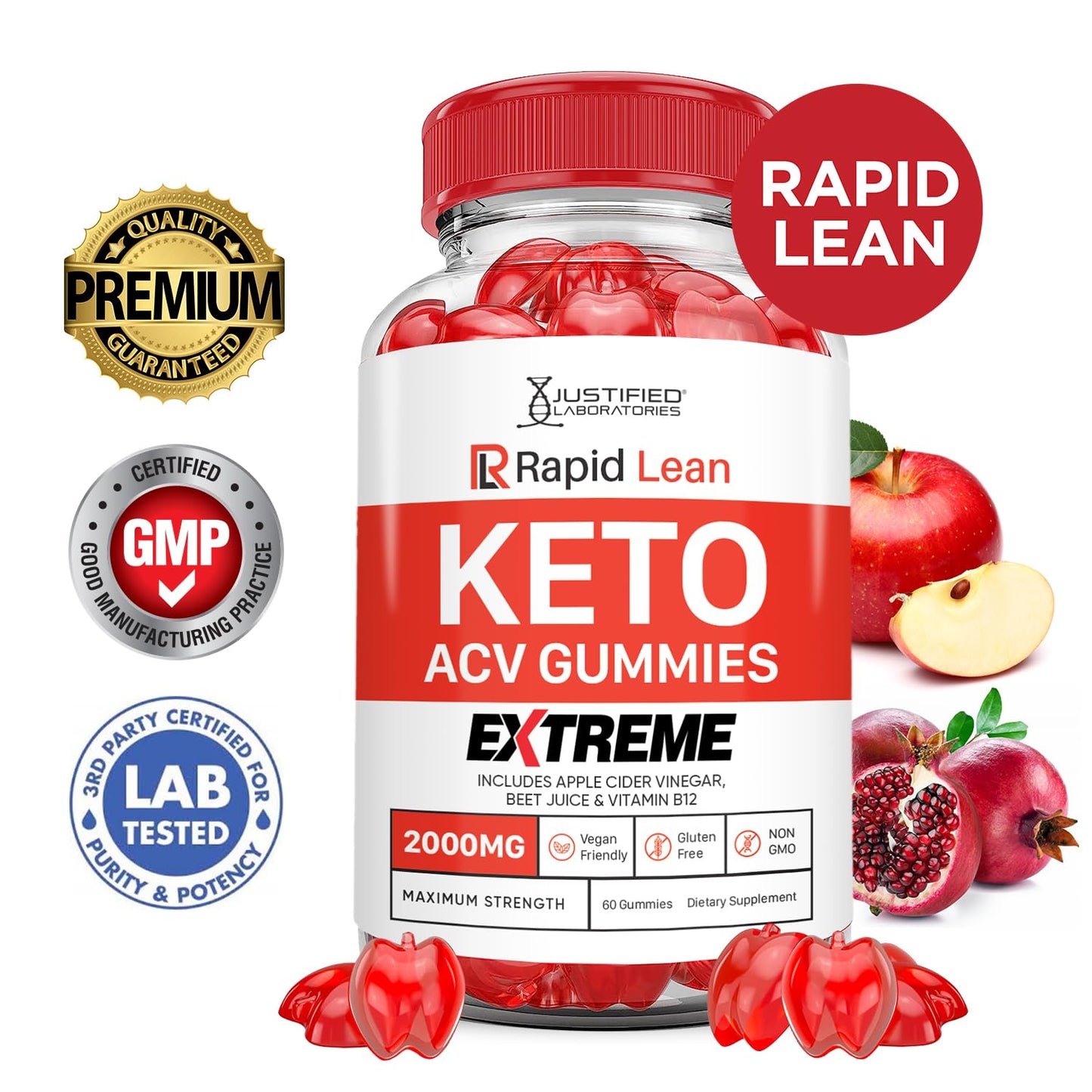 (3 Pack) Rapid Lean Keto ACV Gummies Extreme 2000MG Rapid Lean Keto Gummies Apple Cider Vinegar Formulated with Pomegranate Beet Juice Powder B12 Vegan Non GMO 180 Gummys
