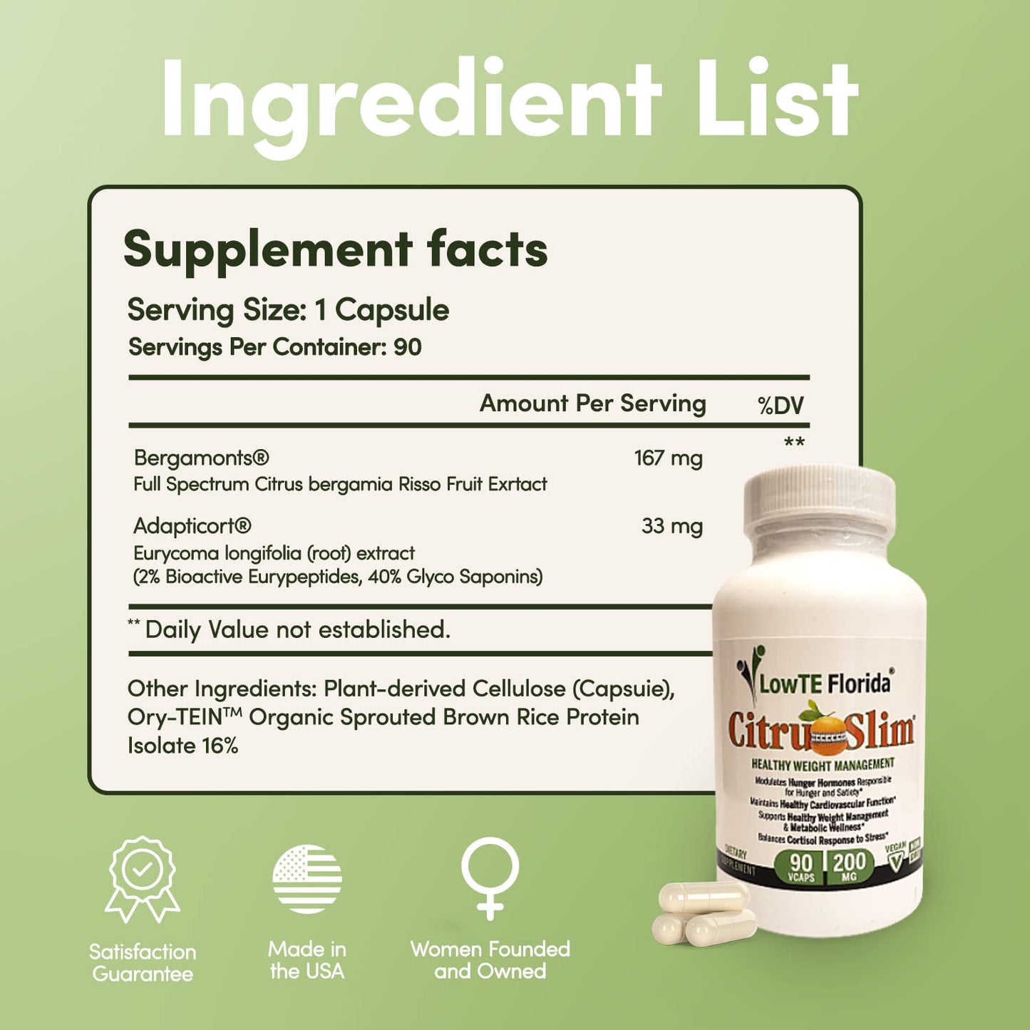 LowTE Florida Citru Slim 200 mg - 90 Capsules Appetite Control*, Enhanced Energy Levels* & Metabolism Support*, 30 Day Supply