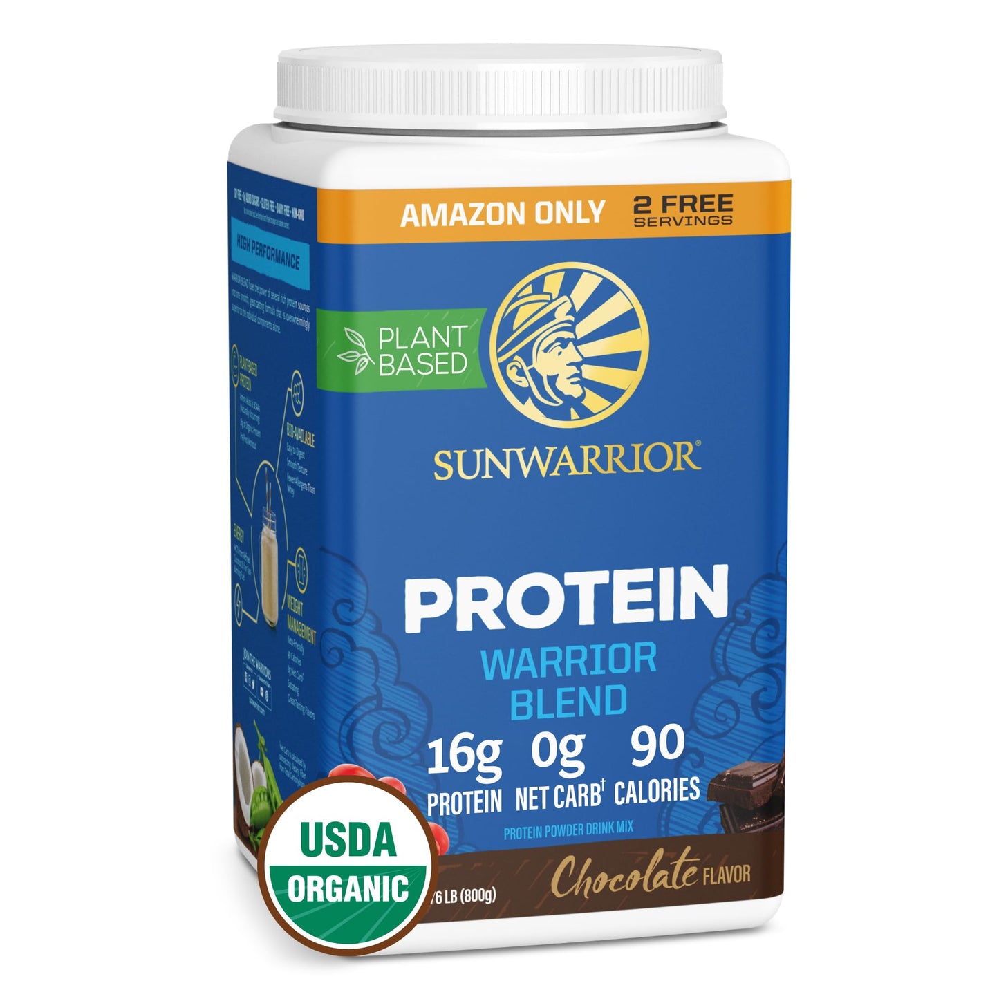 Sunwarrior Vegan Protein Powder Plant-Based USDA Organic Protein BCAA Amino Acids Hemp Seed Keto Friendly Soy, Dairy, Gluten, & Synthetic Free Non-GMO Chocolate 32 Servings 16g