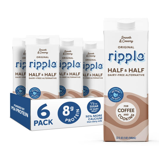 Ripple Half and Half NonDairy Milks  Vegan Milk with 8g Pea Protwin  Shelf Stable  NonGMO Plant Based Gluten Free  32 Fl Oz Pack of 6 Half and Half