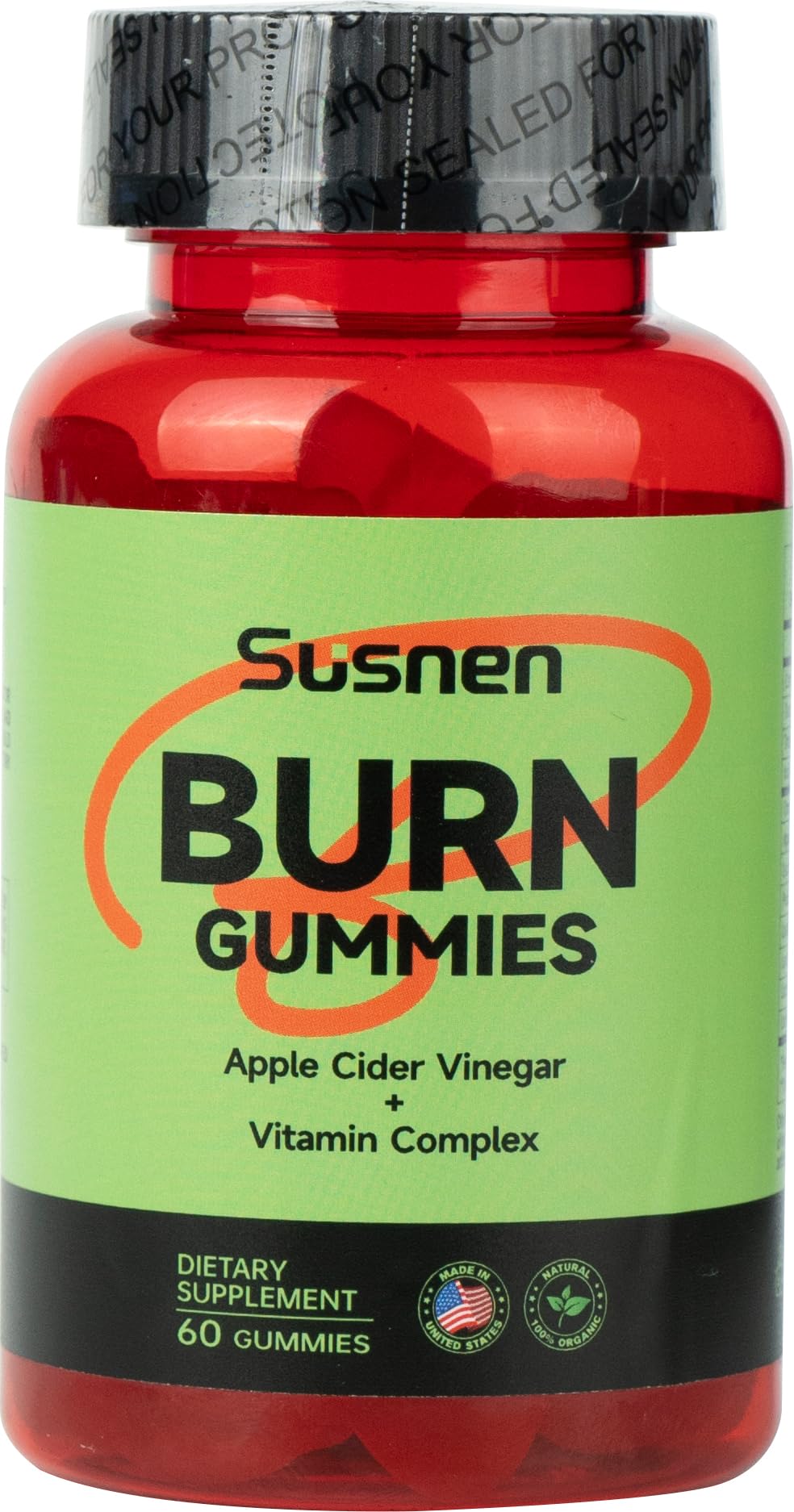 Susnen Apple Cider Vinegar Gummies,Burn Gummies,Apple Cider Vinegar Gummies,Formulated to Support Normal Energy Levels & Gut Health,Citrus Tea Polyphenol,Vitamin Complex Gummies(60 Gummies)