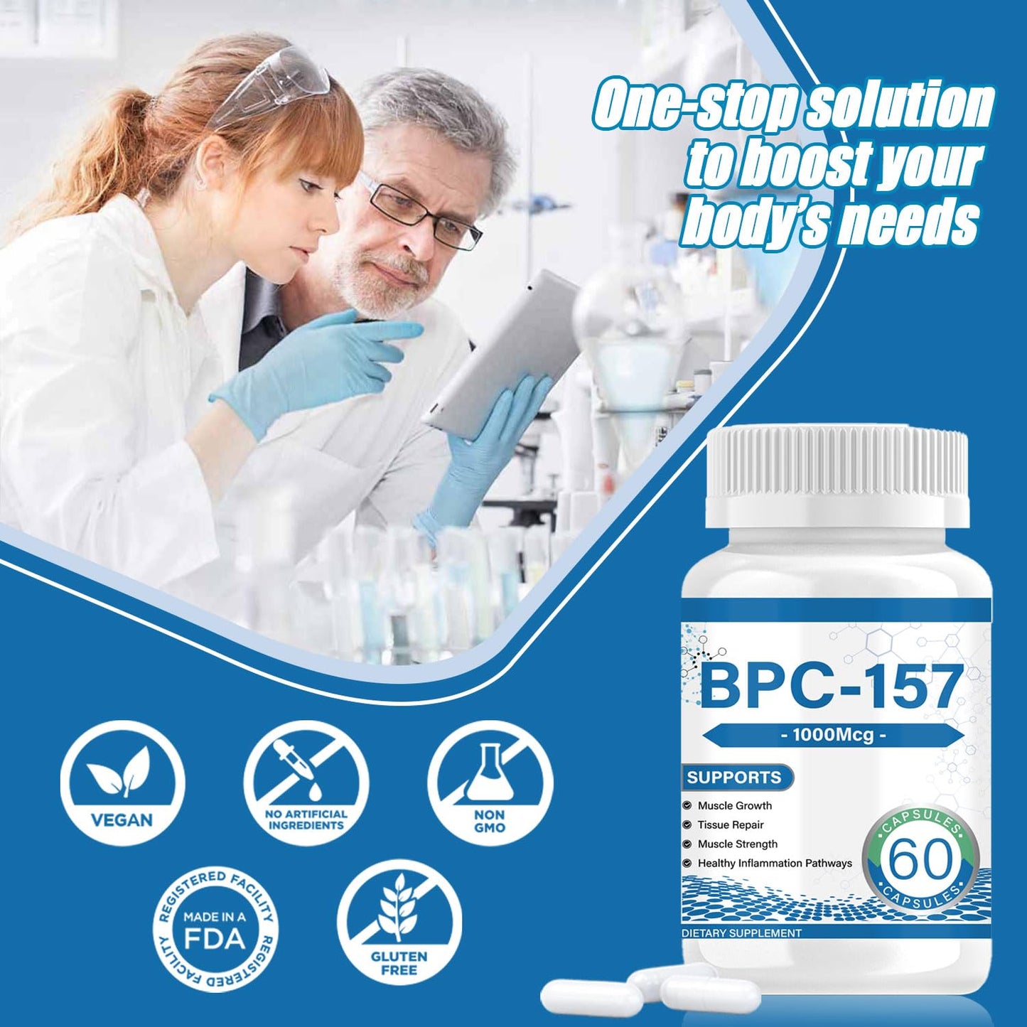 𝐁𝐏𝐂 157 Peptide Capsules 1000Mcg, Supports Muscle Growth, Tissue Repair, Strength, 60 Count