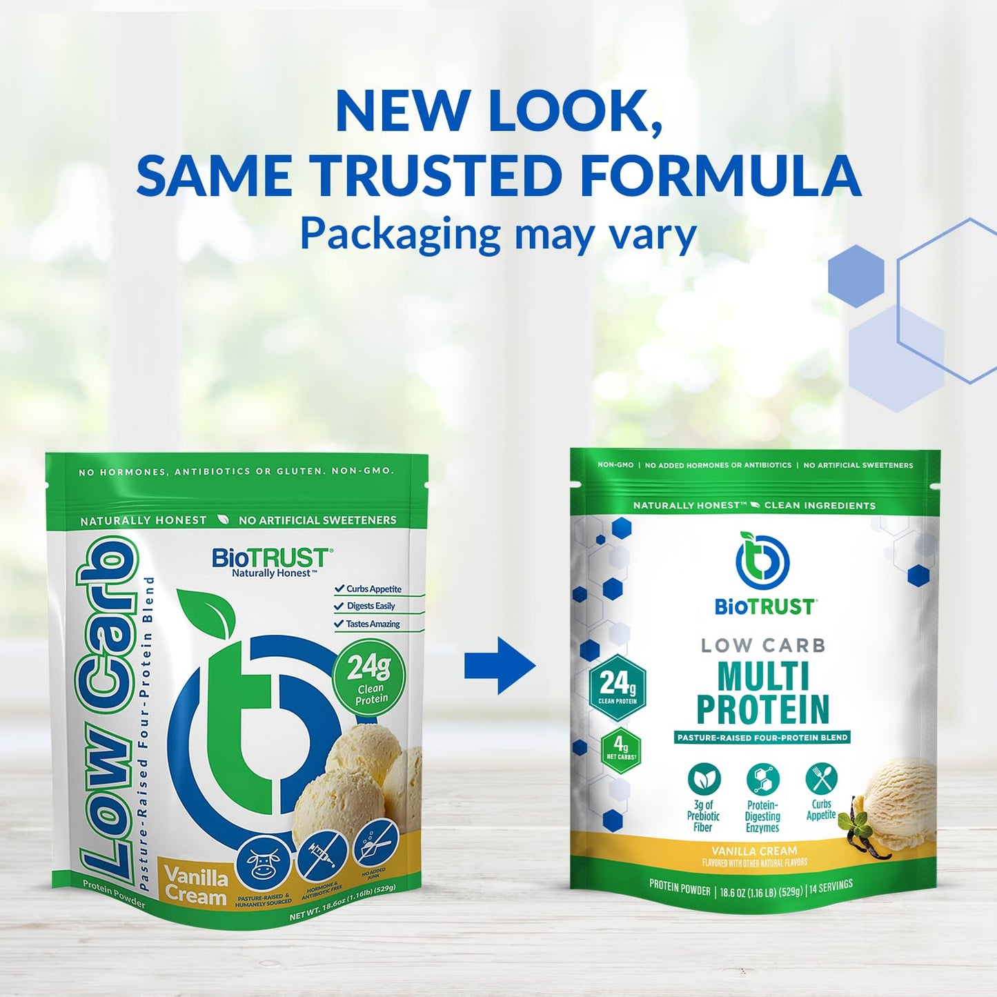 BioTrust Low Carb Protein Powder - Natural and Delicious Whey & Casein Blend from Grass-Fed Hormone Free Cows - Non GMO, Soy Free, Gluten Free, Hormone Free (Vanilla)