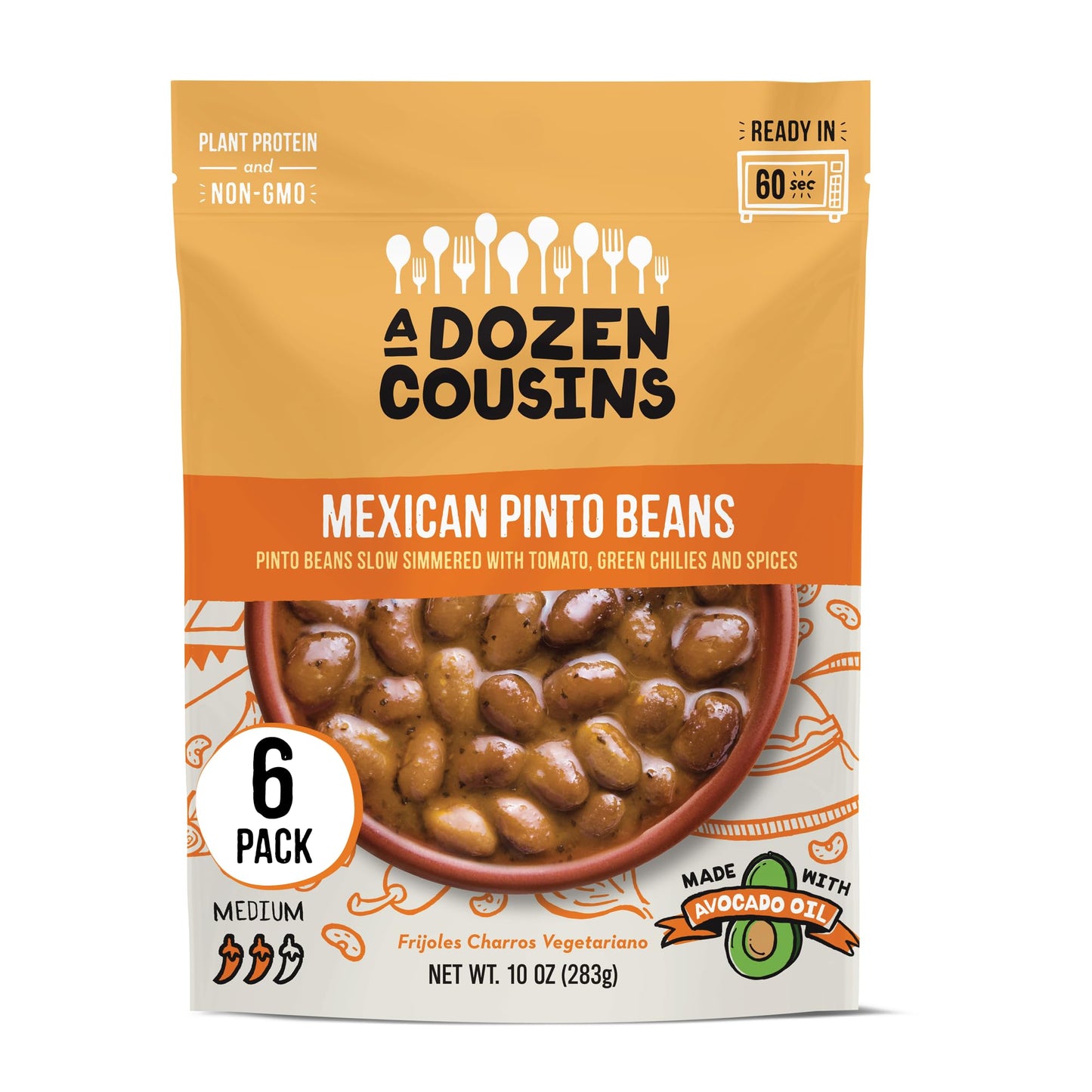 A Dozen Cousins Seasoned Pinto Beans Vegan and NonGMO Meals Microwaveable Beans Ready to Eat Made with Avocado Oil Mexican Pinto Beans 6Pack