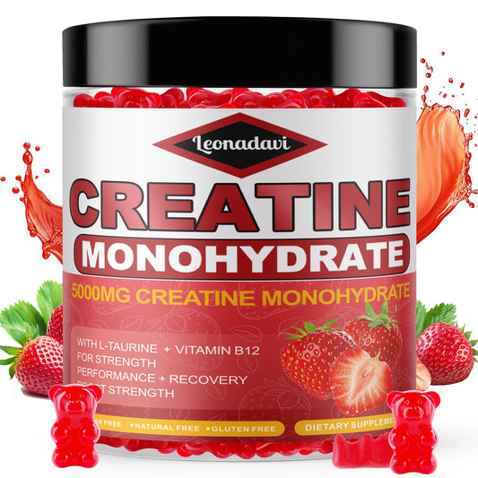 Creatine Monohydrate Gummies 6200mg for Men & Women - 120 Count Advanced Formula W/L-Taurine + Vitamin B12 for Muscle Strength, Muscle Builder, Energy Boost, Pre-Workout Supplement -Strawberry
