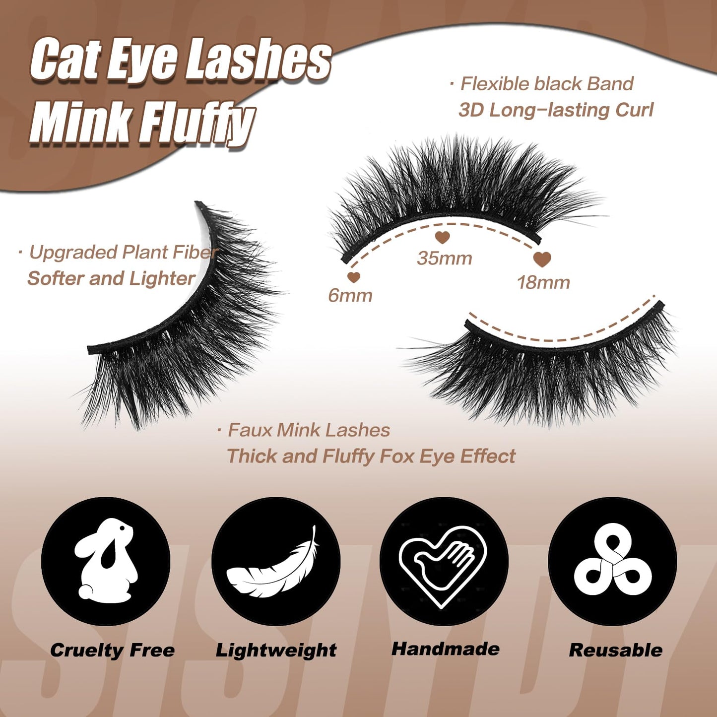 SISIYDY Cat Eye Lashes Fluffy Soft Faux Mink False Eyelashes Natural Look 3-18mm Long Lash Strips C Curl Natural Fake Eyelashes Volume Cateye Fox Eye Fake Mink Lashes 10 Pairs Pack YH011