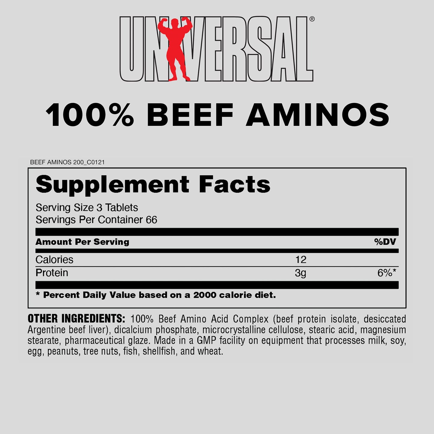 Universal Nutrition - 100% Beef Aminos -3g of Beef Protein Isolate for Recovery and Growth - 200 Tabs