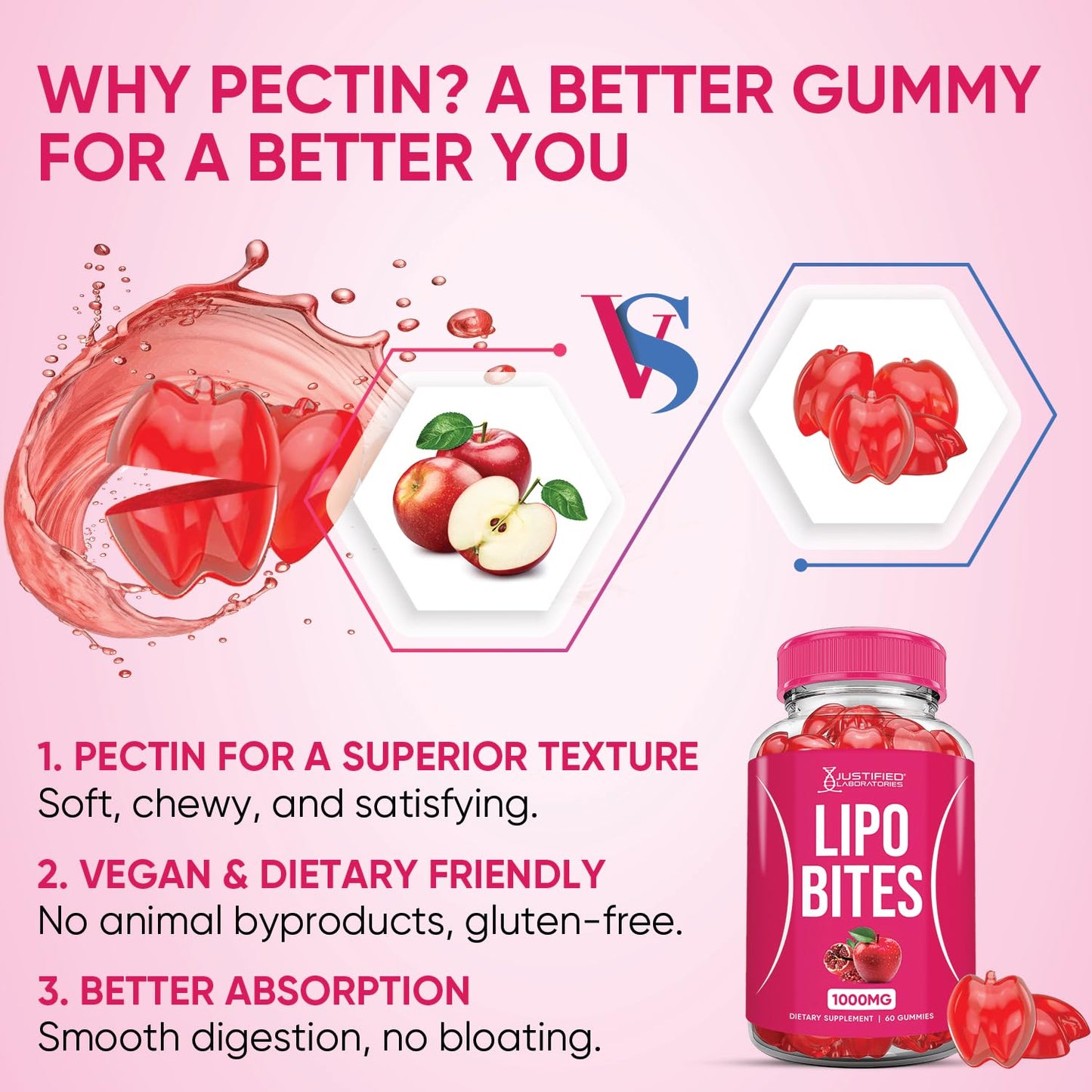 (2 Pack) Lipo Bites ACV Gummies Advanced Formula 1000MG Apple Cider Vinegar Chewies Formulated with Pomegranate Beet Juice Powder B12 Vegan Non GMO 120 Gummys