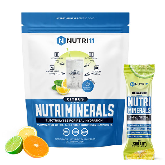 NUTRIMINERALS Hydration Electrolyte Powder | Advanced Vitamin B1, Shilajit & Pink Himalayan Salt | Zero Sugar | 15 Stick Packs | Clean Energy, Recovery & Detox Support (15 Sticks Pack, Citrus)