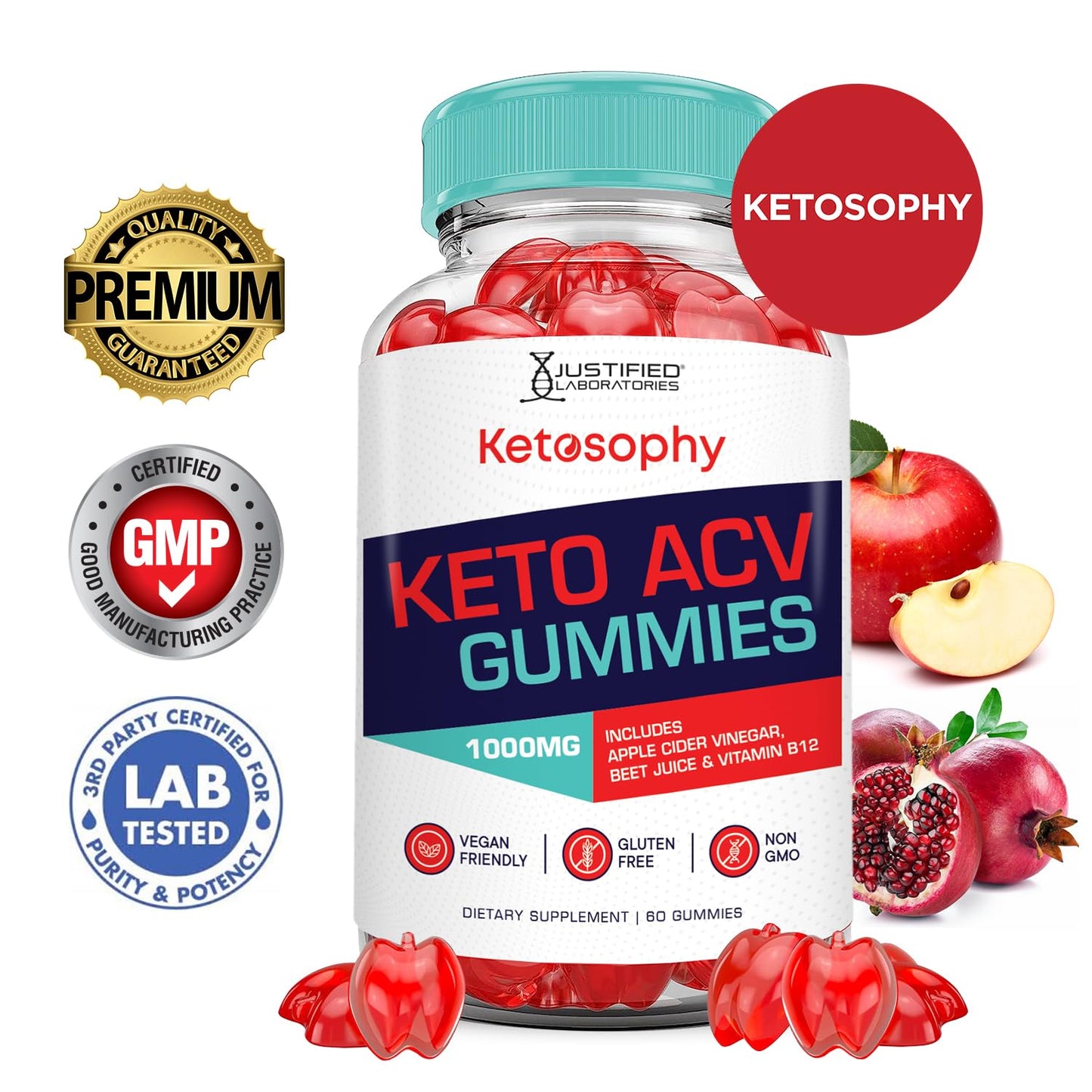 (2 Pack) Ketosophy Keto ACV Gummies Advanced Formula 1000MG Ketosophy Keto Gummies Apple Cider Vinegar Formulated with Pomegranate Beet Juice Powder B12 Vegan Non GMO 120 Gummys