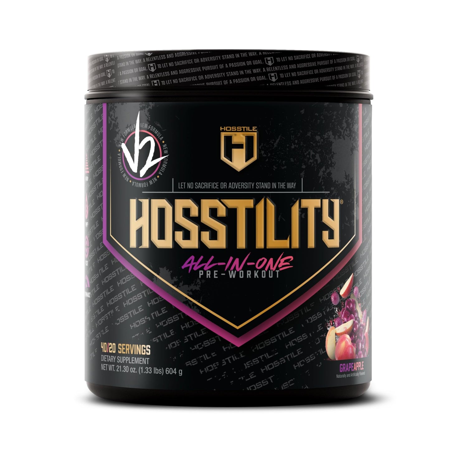 HOSSTILE Hosstility V2 Pre Workout, All-in-One Pre Workout Powder for Men and Women, Enhance Muscle Pump, Increase Energy, Boost Strength, Sharpen Focus, Grape Apple, 40 Servings